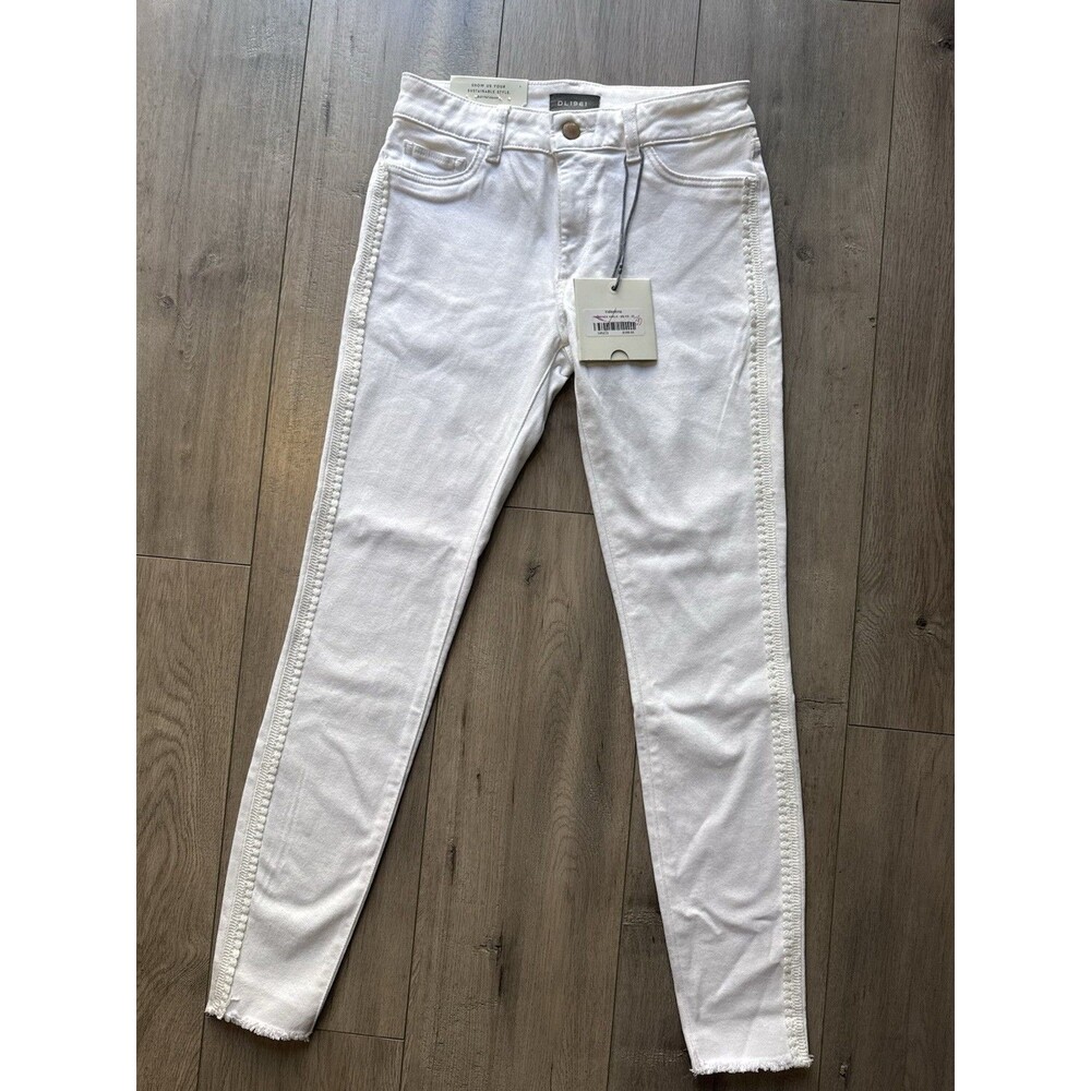DL1961 Florence Ankle Mid Rise Instasculpt Skinny Jeans White Size 26 Floral